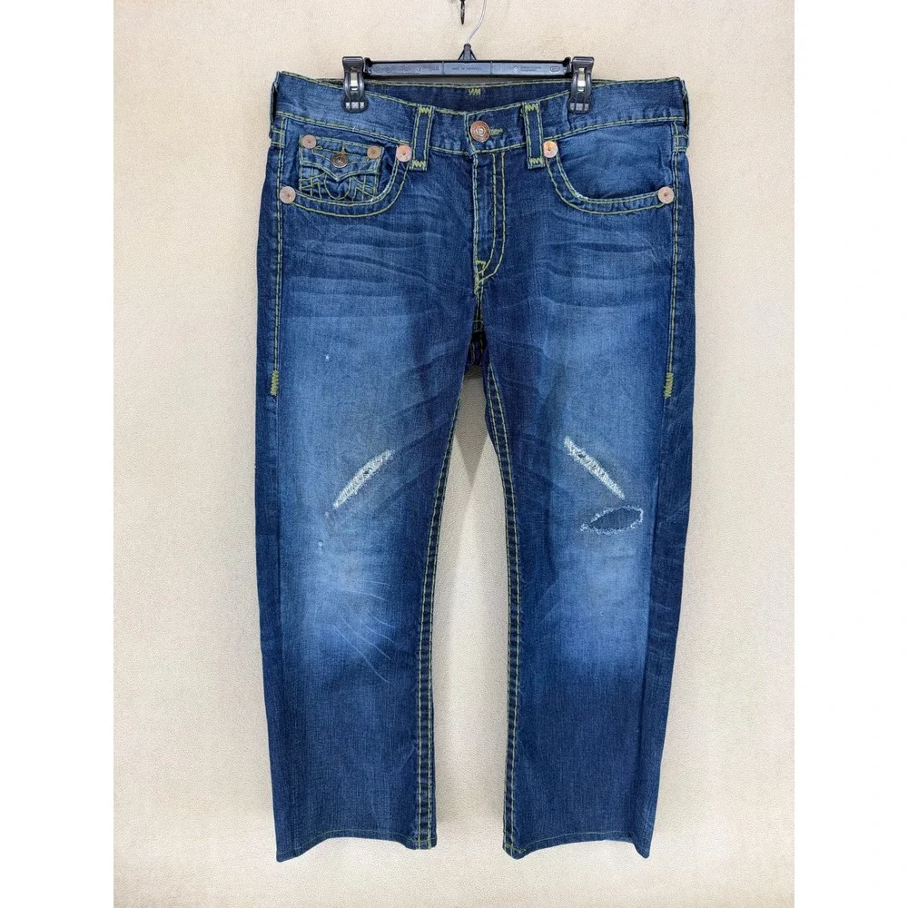 True Religion Billy Super T Jeans Mens 36 Blue Denim Straight‎ Leg World Tour